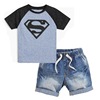 断码夏季男童套装超人短袖ｔ恤牛仔短裤套装儿童宝宝套装