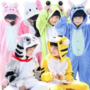 儿童恐龙动物法兰绒动物史迪奇(史，迪奇)连体睡衣长袖，卡通亲子秋冬男女宝宝