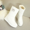 时尚白色雪地靴女冬季2023棉鞋厚底短靴加绒加厚皮面中筒棉靴