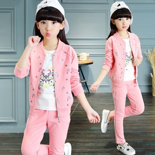 童装女童春装套装2024三件套儿童秋季运动装，韩版女孩大童衣服
