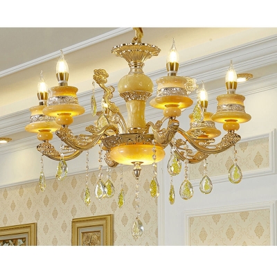 珠光天然玉石吊灯水晶灯蜡烛灯客厅灯具卧室餐厅欧式灯饰黄玉