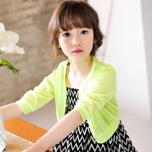 韩国童装女童夏装2015糖果，荧光色儿童公主简约开衫空调外套