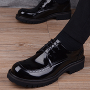 男士皮鞋黑色漆皮大头鞋商务休闲圆头皮鞋韩版潮流英伦厚底工装鞋