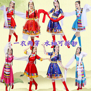 藏族舞蹈演出服装 女 成人水袖西藏少数民族舞蹈服装舞台表演服饰