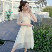 2020夏季韩版学生超仙网纱连衣裙中长款两件套小清新仙女裙子