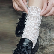 甜美复古韩国蕾丝性感镂空堆堆袜女网袜子中筒薄款百搭日系短袜
