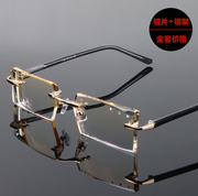 韩国男纯钛无框钻石，切边近视眼镜架镜框镶钻渐变色，防辐射镜片m4