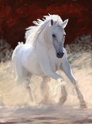 客厅玄关过道挂画竖幅动物白马装饰画，手绘油画现代无框