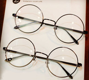 文艺大圆框复古经典圆框 黑框 金边透明镜片眼镜