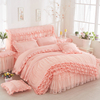 韩版公主蕾丝床裙式四件套，床罩床上用品花边，纯色磨毛床套多件套