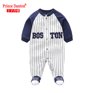 婴儿棒球服纯棉春夏装，0-1岁男宝宝，长袖哈衣新生儿衣外出包脚秋装