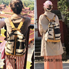 小众原创复古文艺旅行背包几何图案做旧棉麻帆布拼接牛皮双肩女包