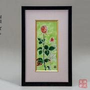 日本 九谷烧陶画陶額 玫瑰花摆件手绘家居书房卧室墙画装饰品
