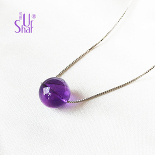 天然紫水晶纯银项链转运珠全长，45cm+4延长链半透明深紫色宝石