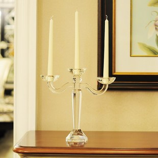 欧式浪漫三头水晶蜡烛台家居装饰样板房，软装婚庆婚礼餐桌烛台摆件