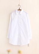 春季韩版清新学院风格子，修身中长款长袖女式白色，衬衫衬衣连衣裙潮