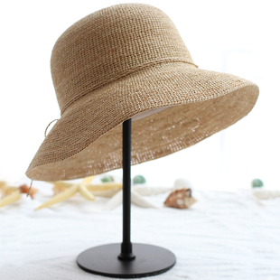 特细出游拉菲草帽女夏季海边大檐沙滩帽防紫外线遮阳渔夫帽可折叠