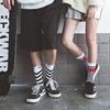 韩国原宿纯棉斜条纹潮流街头字母，高筒滑板长袜子男女欧美街头潮袜