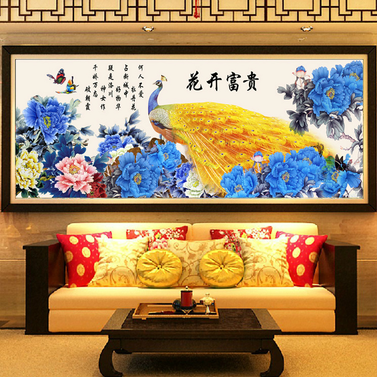 印花十字绣线绣2018新款客厅 蓝色牡丹花开富贵金色孔雀大幅画2米在类目 居家布艺, 十字绣及工具配件, 十字绣套件中 - 来自Buy2taobao.com提供专业的淘宝代购服务
