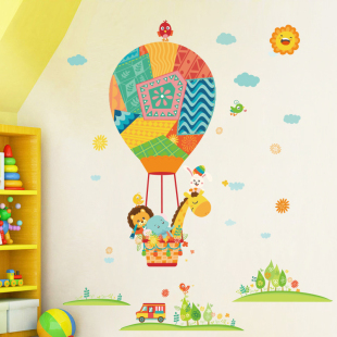 可爱动物儿童房间床头装饰品墙贴纸卡通宝宝卧室布置热气球墙贴画