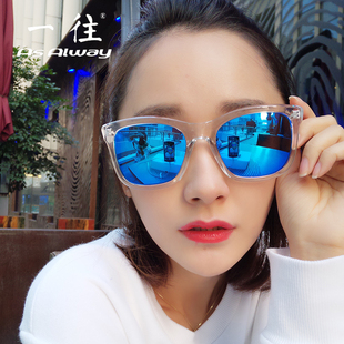韩版透明框彩膜反光太阳镜时尚复古大框情侣墨镜开车驾驶太阳眼镜