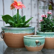 花婆婆欧式出口陶瓷花盆希腊风，陶瓷花盆'在那边的风'配托盘花盆