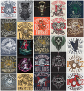 矢量设计素材 25张复古纹身T恤图案纹章骷髅翅膀狮子老鹰 EPS格式