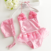 儿童游泳衣 婴幼儿小宝宝女童亮粉色花朵芭蕾公主裙式连体泳装