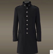 冬季立领羊毛呢大衣，中长款男士修身复古单排扣德国军装外套潮