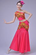 ！烟波绿舞蹈表演服孔雀服装民族服饰傣族舞蹈演出女--玫红色