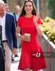 凯特王妃同款红色连衣裙2024夏装女婚宴短袖简约修身大摆中长裙子