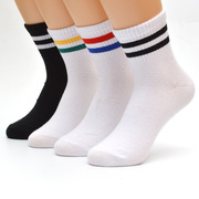 袜子女士短袜 原宿风黑白色两条杠中筒袜 春秋纯棉运动袜