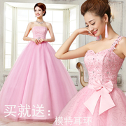韩版长礼服影楼主题，装粉色蕾丝高腰孕妇，大红色蝴蝶结绑带婚纱