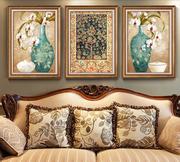 精准印花dmc十字绣客厅，卧室三联画欧式风景，画富贵花瓶发财树
