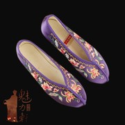 紫色绣花鞋民族风单鞋新娘婚鞋配古装旗袍的鞋子舞蹈鞋酒红色