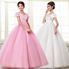韩版高腰白色婚纱孕妇大肚演出服，泡泡袖v领粉红色舞台装礼服