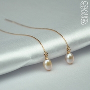 s925纯银耳线天然淡水珍珠，长耳环水滴，款时尚韩国气质耳坠饰品