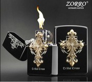 正版zorro佐罗煤油打火机 古银 侧面十字架 黑冰十字架