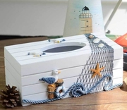 地中海风格工艺品 木制蓝白装饰纸巾盒/抽纸盒 创意家居用品