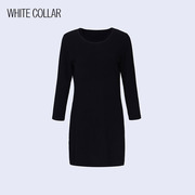 白领女装  黑色羊绒圆领长袖连衣裙E-CC15-301