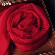 婚庆红色披肩 新娘婚纱披肩 中国红长款真丝围巾本命年大红色丝巾