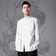 盘扣白色黑色中年中国风民族男式唐装棉麻传统百搭长袖衬衣打底衫