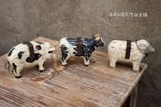 木质手工雕刻彩绘复古做旧生肖猪，牛羊儿童房，古董娃娃家居装饰摆件