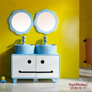 pvc迷你儿童洗手台盆柜，组合陶瓷幼儿园，卡通彩色双盆洗脸盆落地式