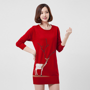 发财羊2015秋季韩版修身圆领中长款毛针织衫女衫