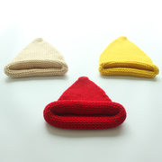 韩国秋冬儿童宝宝彩色针织毛线帽子 可爱锥形卷边尖顶帽 亲子帽