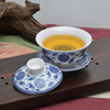 景德镇陶瓷茶具青花，盖碗三才盖碗全家福茶碗，寿桃盖碗品茶碗
