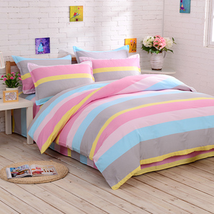 彩虹条纹床单温馨床笠枕套被单被套床上用品纯棉三四件套