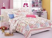 纯棉1米床三件套床上用品，儿童床品四件套可爱hollekitty猫粉