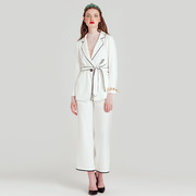 衣阁里拉春秋白色撞色女士气质西装修身长裤职场OL时尚两件套